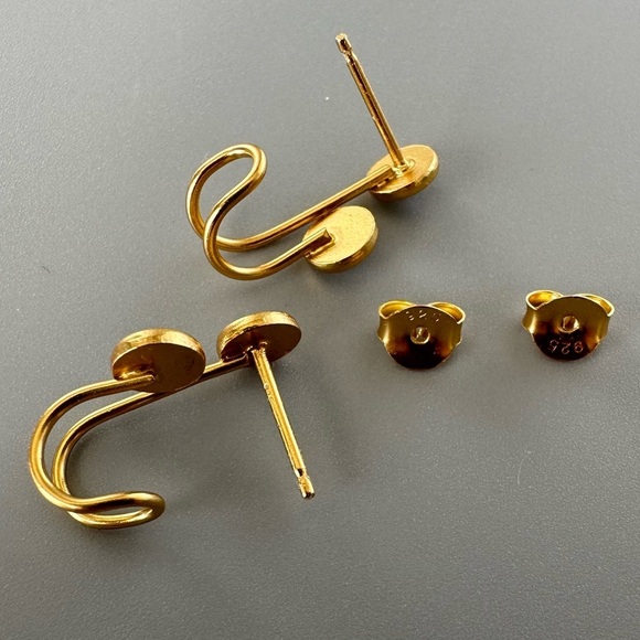 14k Vermeil Gold Semi Precious Double Opal Earrings - Picture 11 of 17